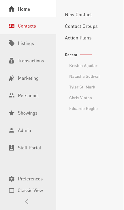 New navigation — static main nav with sub-menu in its own panel beside it