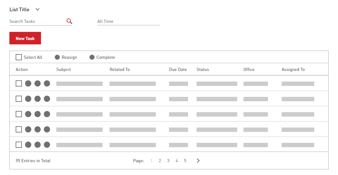 Table detail — type hierarchy, hover affordances, action grouping