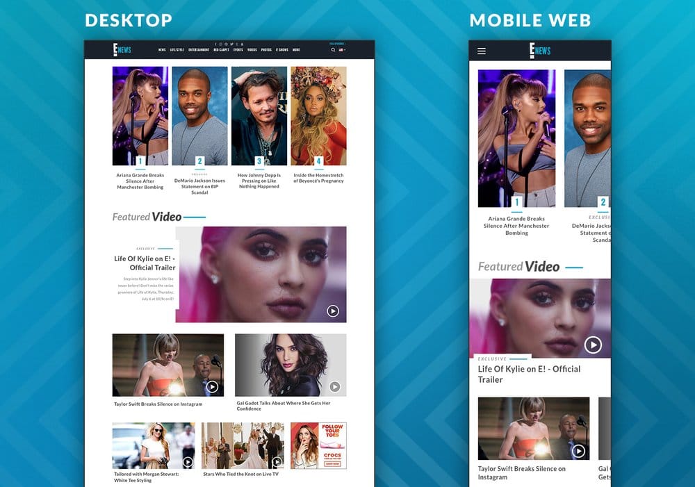 E! News responsive web · home feed
