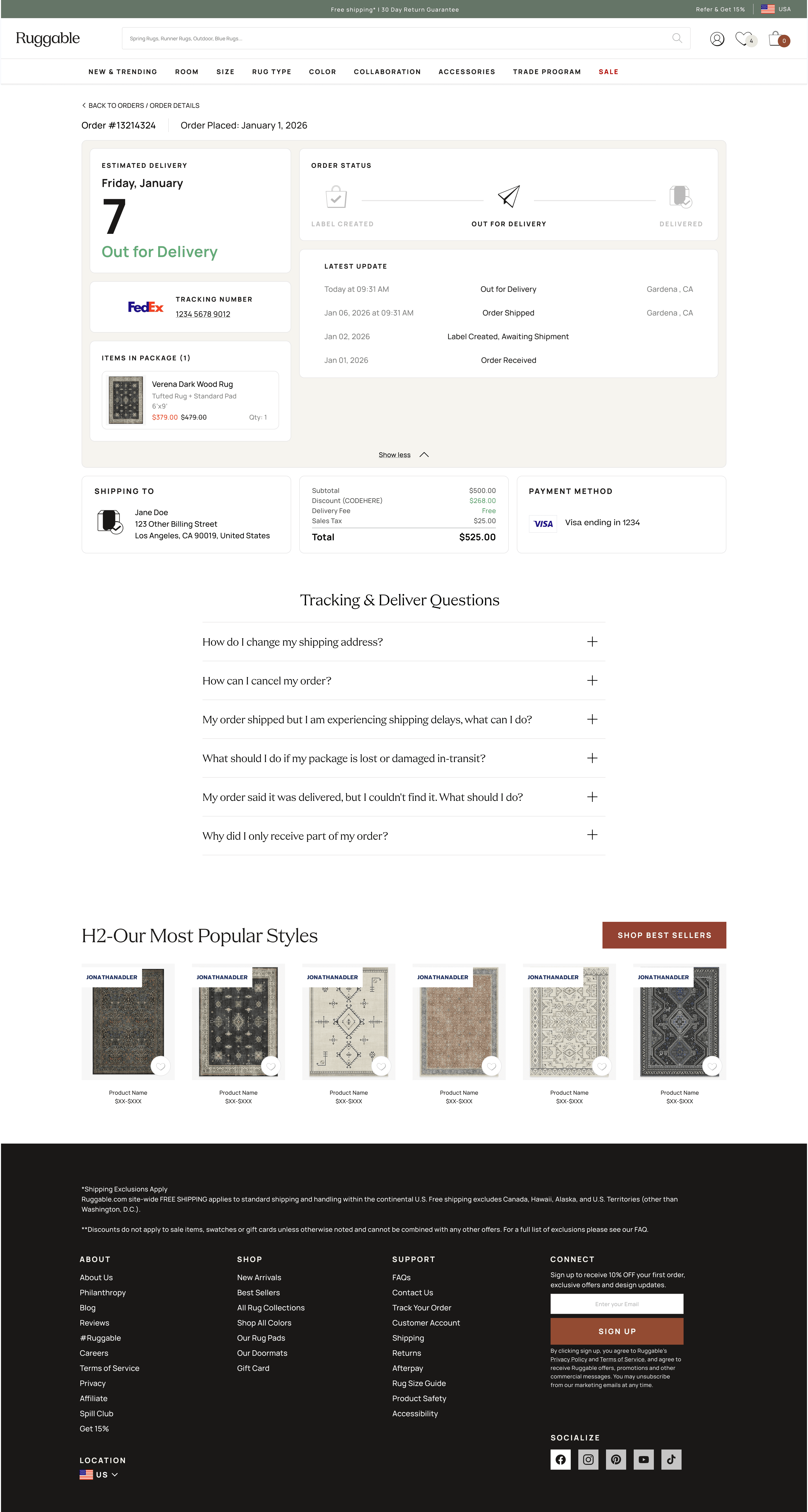 Order Tracker — desktop, Out for Delivery state