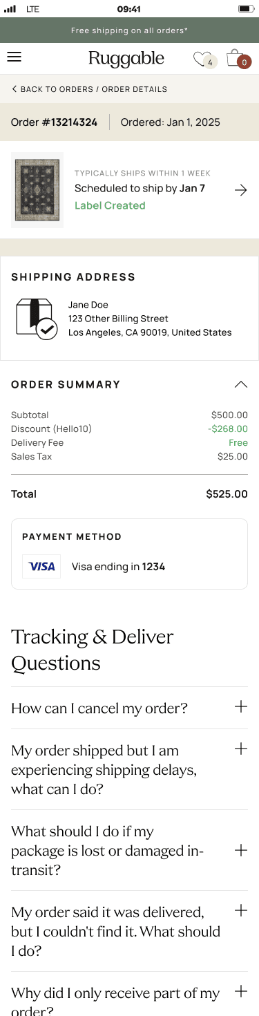 Mobile · Order Received state with typical ship-by date