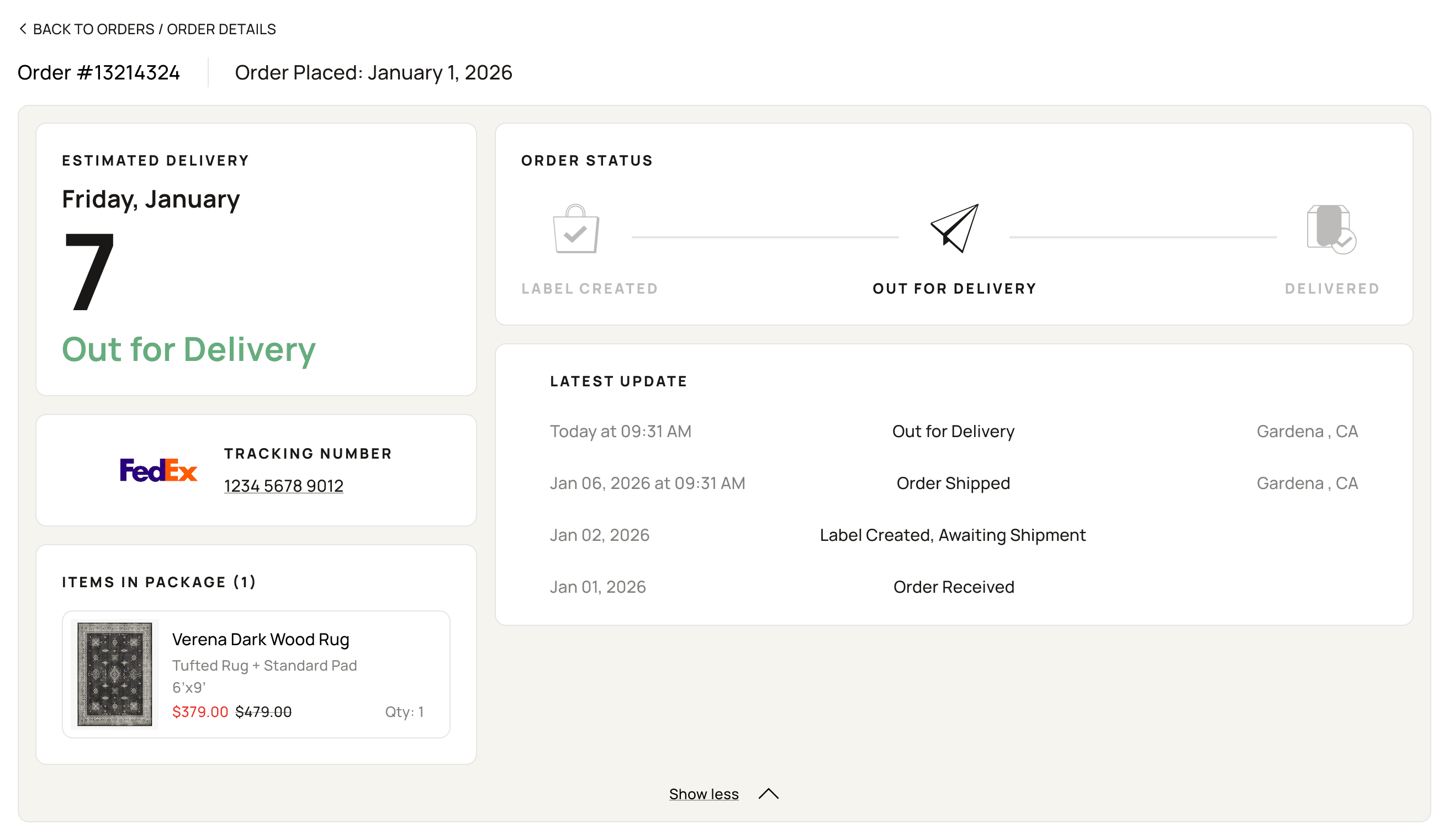 Order Tracker — desktop tracking view