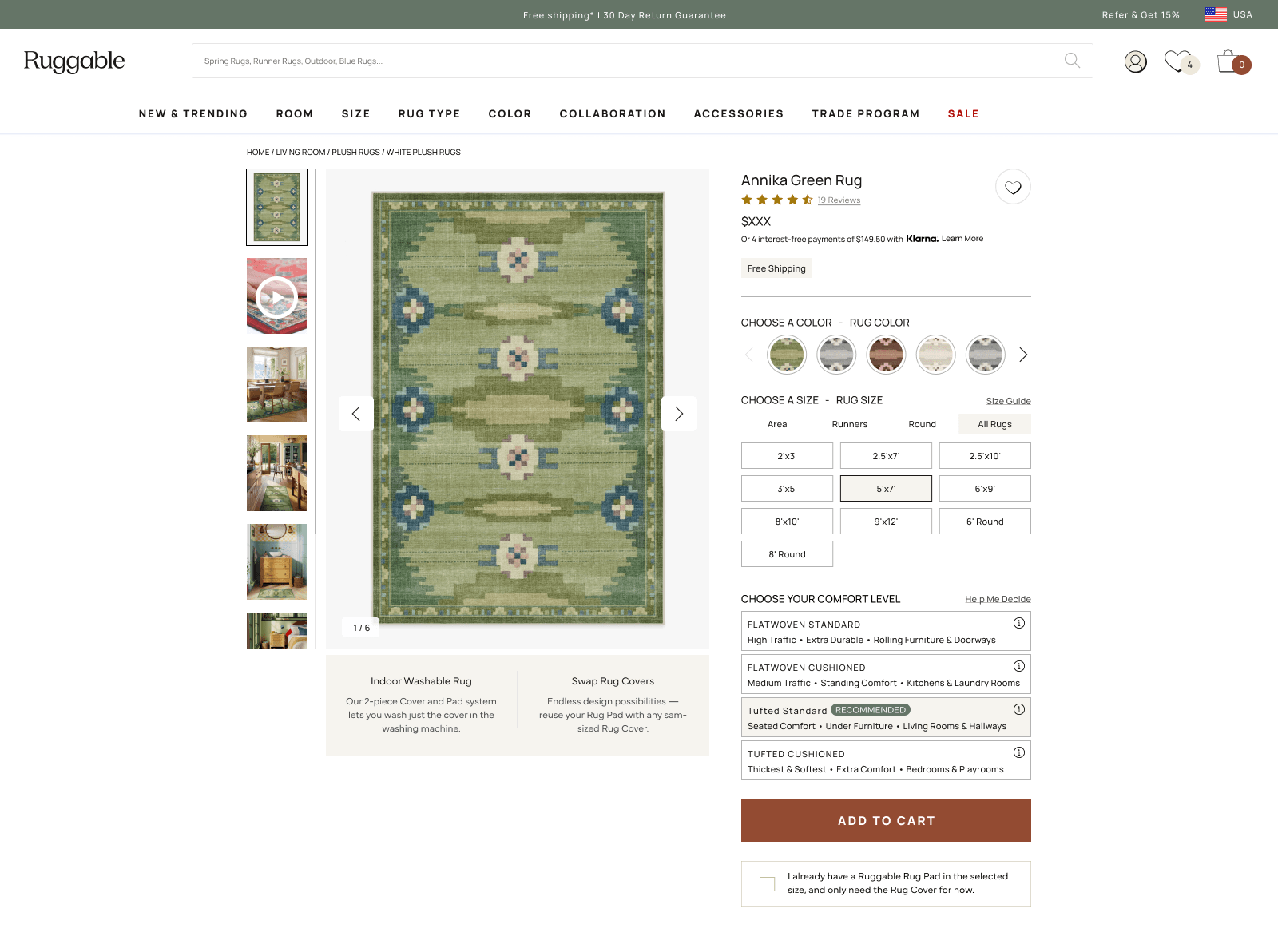 Original PDP above the fold: inline size dropdown plus four system buttons competing for space