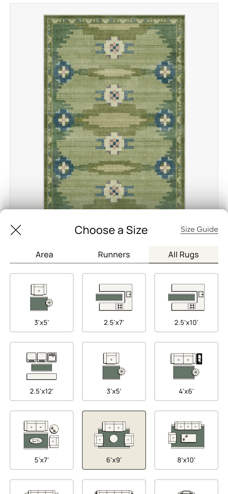 PDP size drawer, illustrated variant: each size paired with a visual