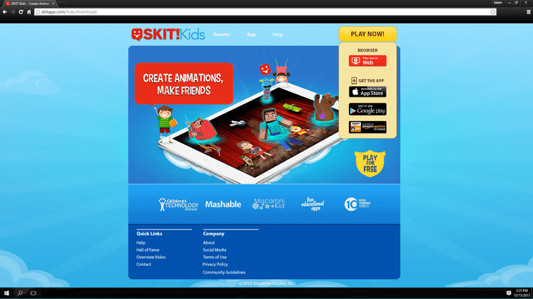 Skit! web design layout — supporting site for parents and teachers